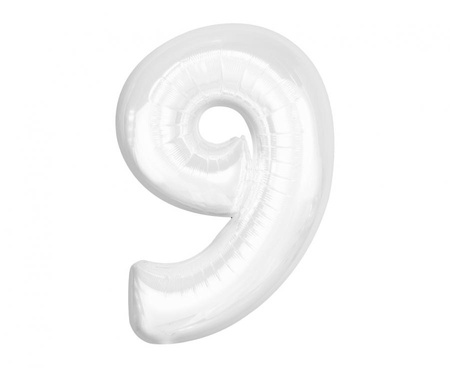 Balon foliowy , cyfra 9, biała, 92 cm
