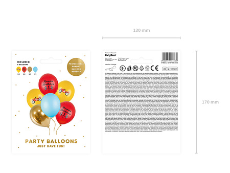 Balony 30cm, Happy Birthday, mix (1 op. / 6 szt.)