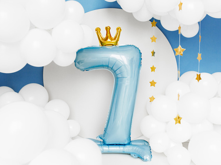 Stojący balon foliowy cyfra ''7'', 84 cm, błękit