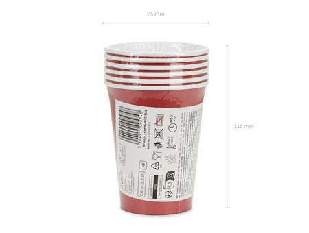 Kubeczki papierowe, ciemny czerwony, 250ml (1 op. / 6 szt.)