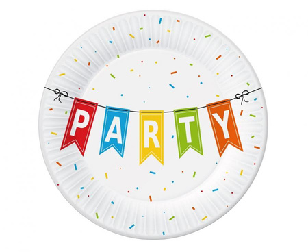 Talerzyki pap. Kolorowe Party, 18 cm, 6 szt.