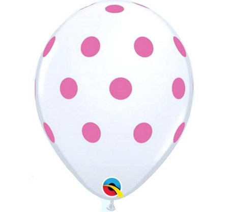 Balon 11" z nadr. "Różowe grochy", pastel biały / 25 szt.