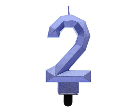 Świeczka cyferka 2 - Diament, metalik ciemnoniebieski, 7.6 cm