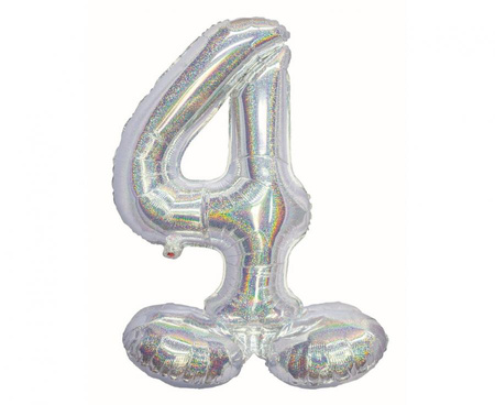 Balon foliowy , Cyfra stojąca 4, holograficzna srebrna, 72 cm