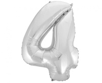 Balon foliowy Cyfra 4, srebrna, 92 cm