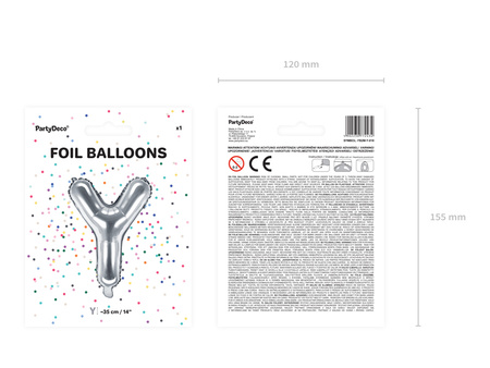 Balon foliowy Litera ''Y'', 35cm, srebrny