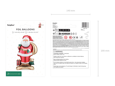 Stojący balon foliowy Mikołaj, 48.5x84 cm, mix