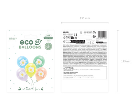Balony Eco 30 cm, Stokrotki, mix (1 op. / 5 szt.)