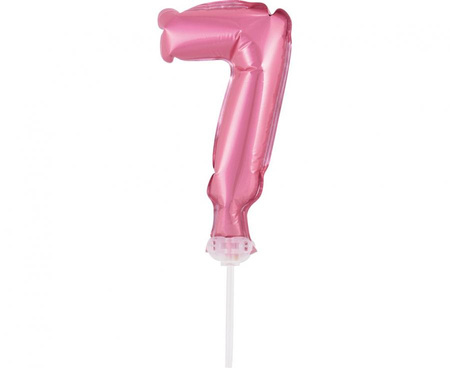Balon foliowy 13 cm na patyczku "Cyfra 7", różowa