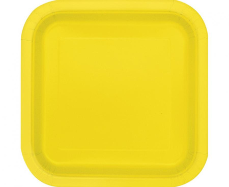 Talerzyki papierowe, neonowe żółte, 18 cm, kwadratowe, 16 szt.