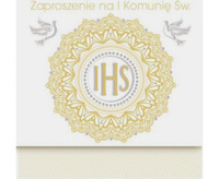Zaproszenie kwadrat ZKW 120x120 Komunia, Dziecięce - Chłopiec, Dziewczynka, Grafika, Religia, Złote, Tłoczenie, 10 szt.