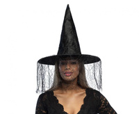 Kapelusz czarownicy z woalką, czarny